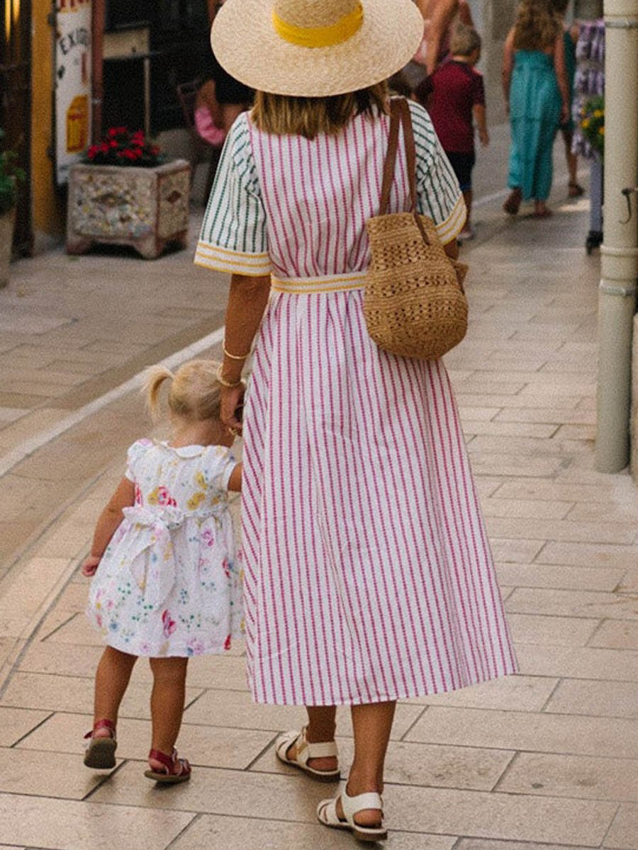 Multi-hued Stripe Shirtdress