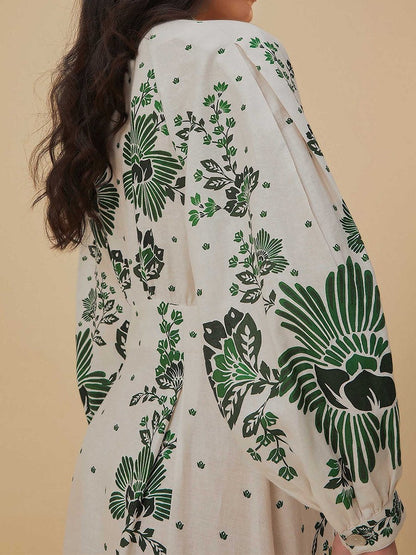 Button Up Printed Long Sleeve Maxi Dress