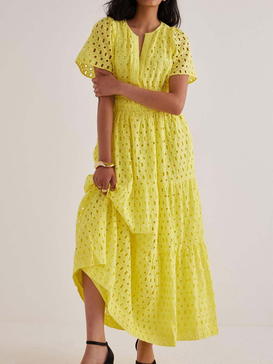 Eyelet Detail Smocked Waist Dress