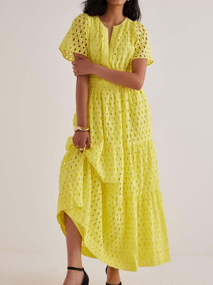 Eyelet Detail Smocked Waist Dress