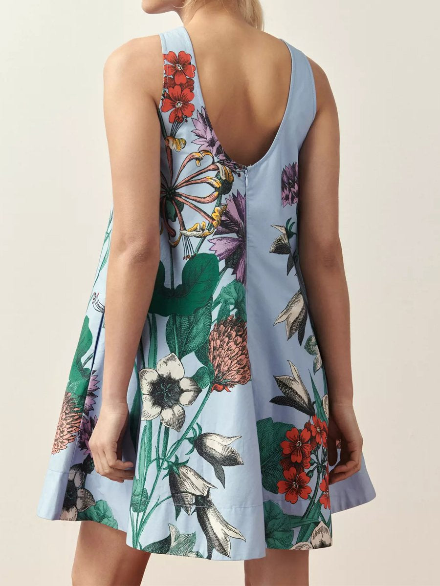 Scooped Back Sleeveless Printed Mini Dress