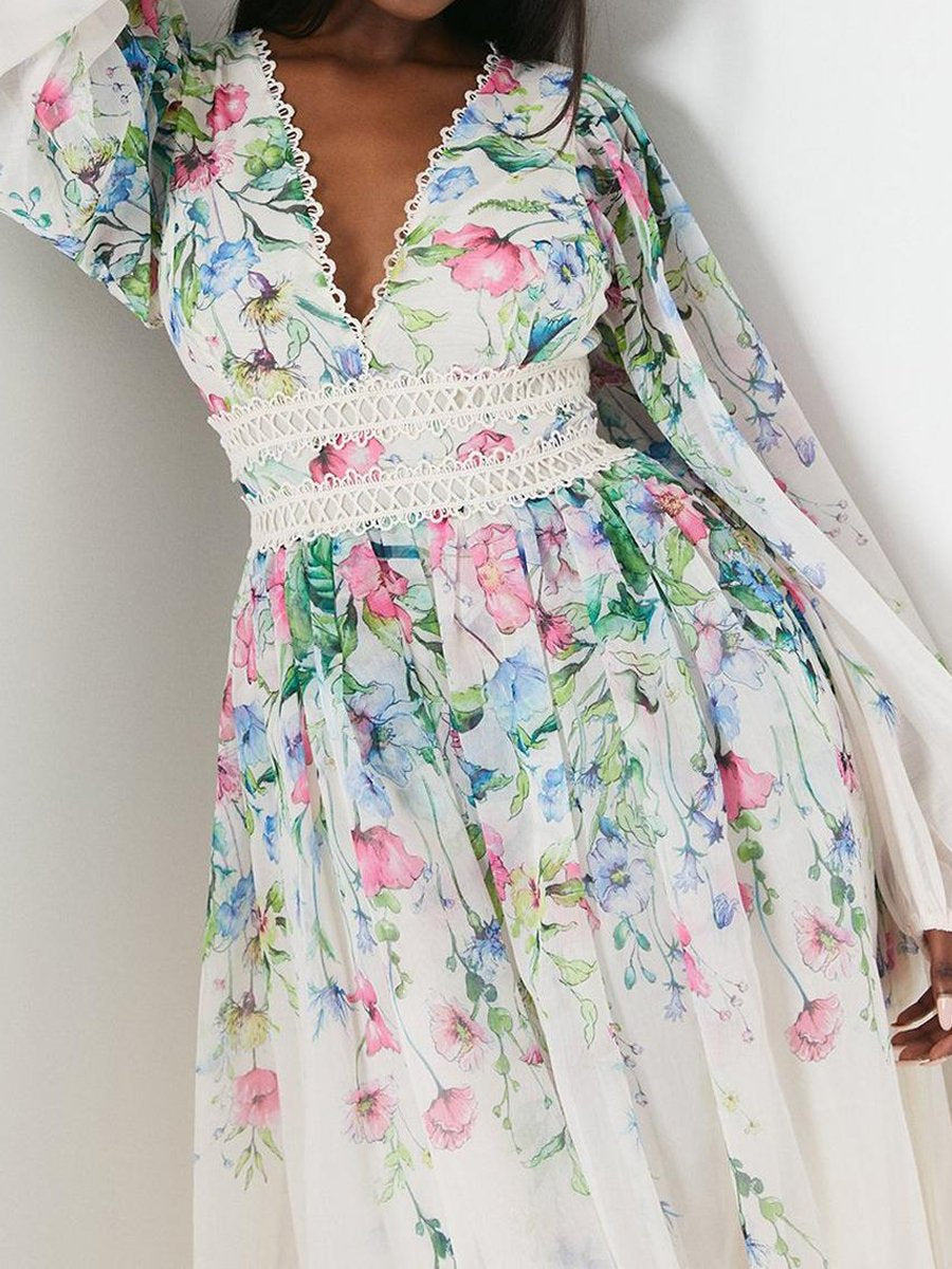 Floral Lace Patchwork Maxi Dress