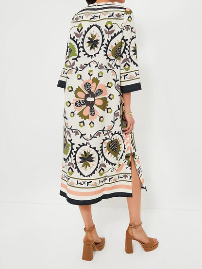 Roung Neck Printed Slit Hem Dress