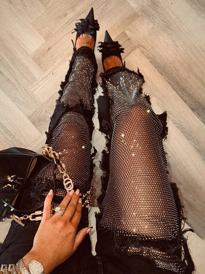 High Waist Dressed Raking Mesh Stitching Straight Pants