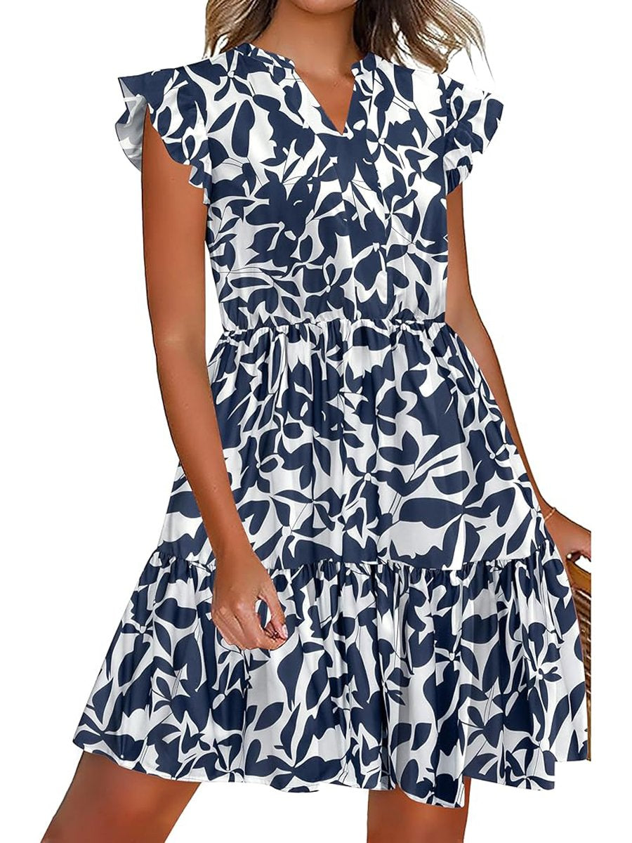 Printed Ruffled Sleeve Mini Dress