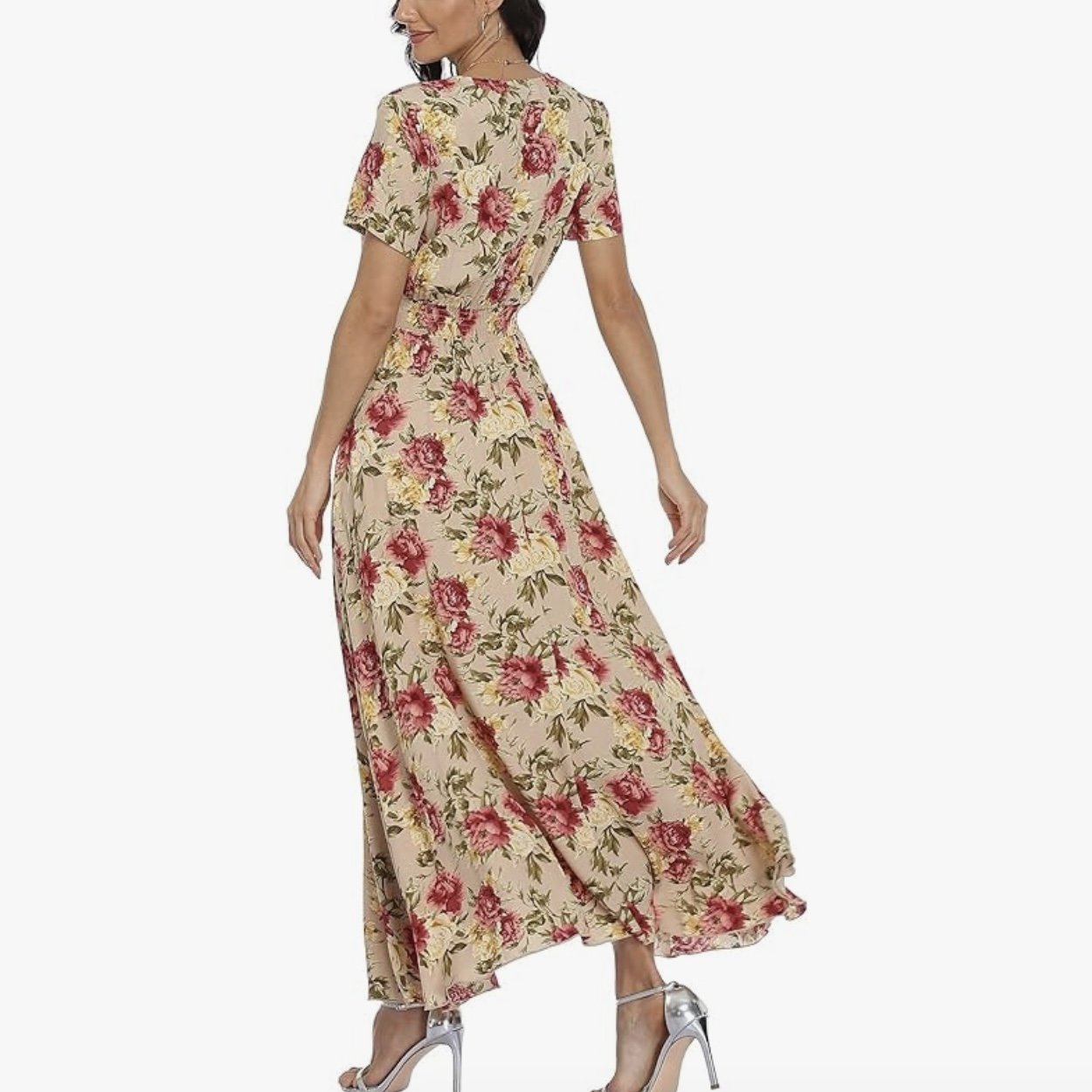 VintageClothing Women's Floral Print Maxi Dresses Boho Button Up Split Beach Party Dress