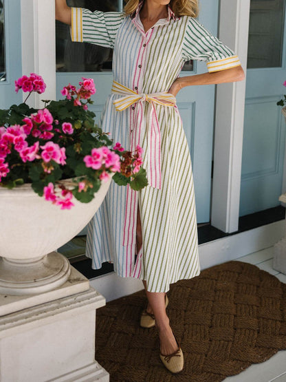 Multi-hued Stripe Shirtdress