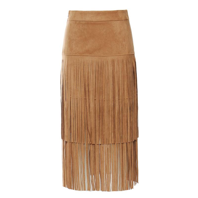 Denim-style Tassel Mid-length Skirt