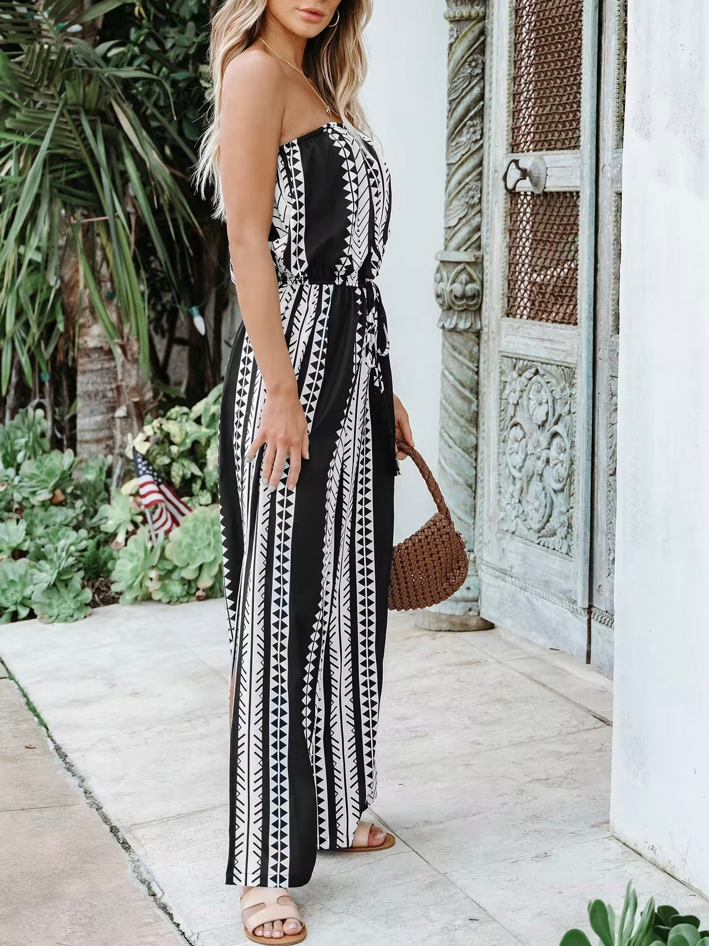 Strapless Tie Waist Jumpsuit