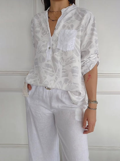 Fashion Elegant Printed Sequin Shirt