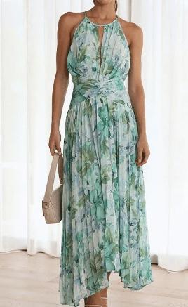 Sunny Forecast Floral Cutout Neck Pleated Midi Dress