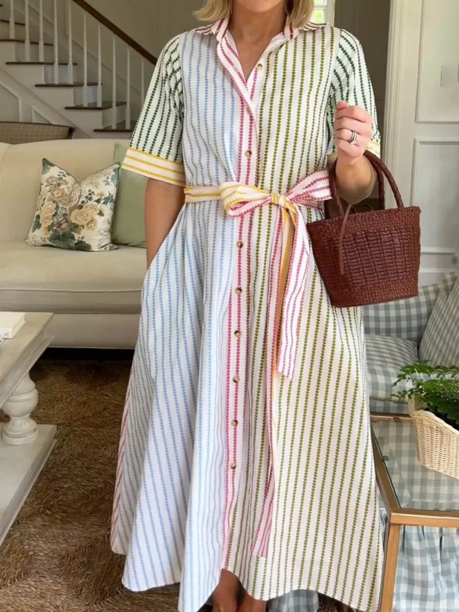 Multi-hued Stripe Shirtdress