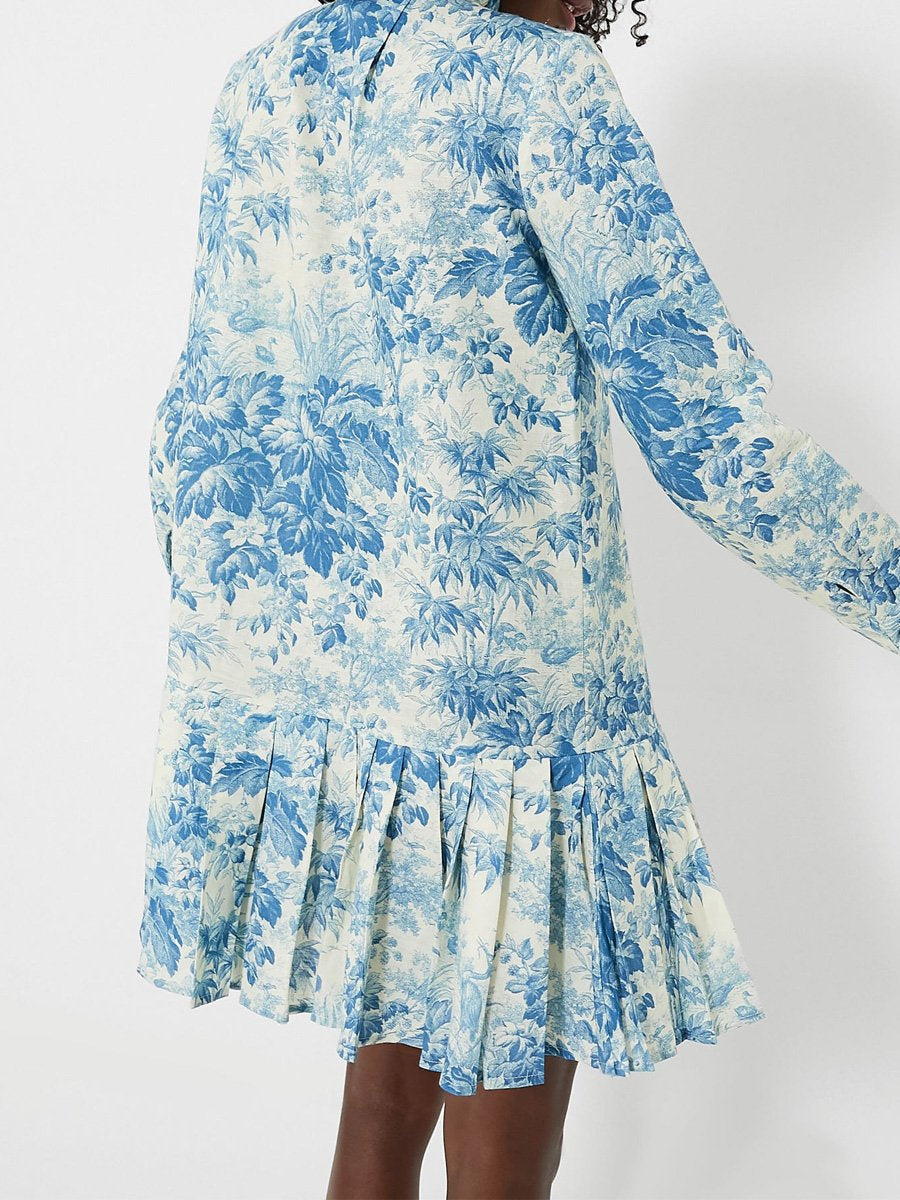 Ruffled Printed Pleated Dress