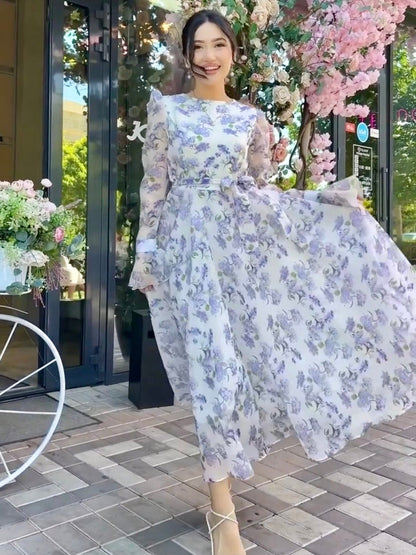 White Purple Flower Dress