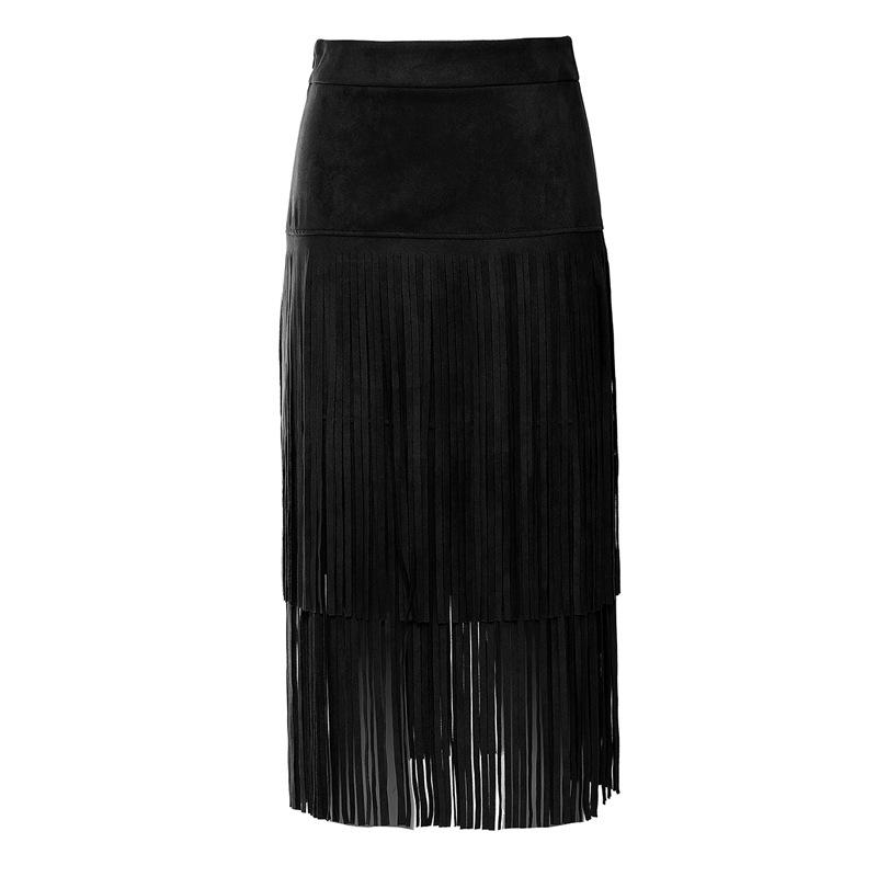 Denim-style Tassel Mid-length Skirt