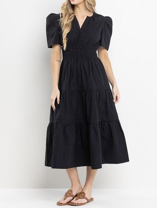 Black Tiered Midi Dress