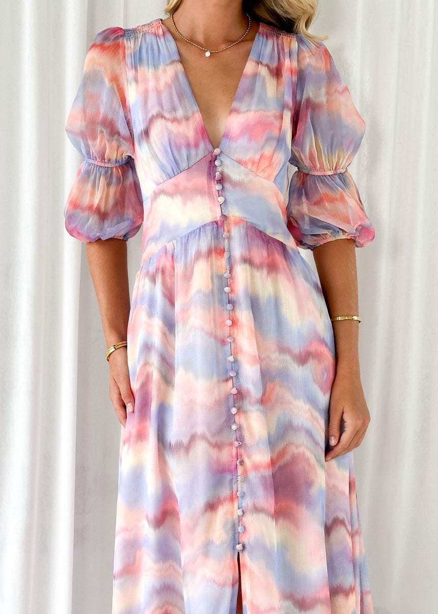 V-neck multi-color midi dress