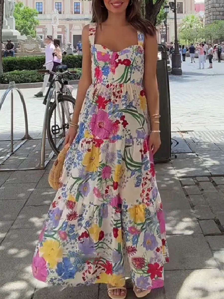 Wide Straps Floral-print Dress