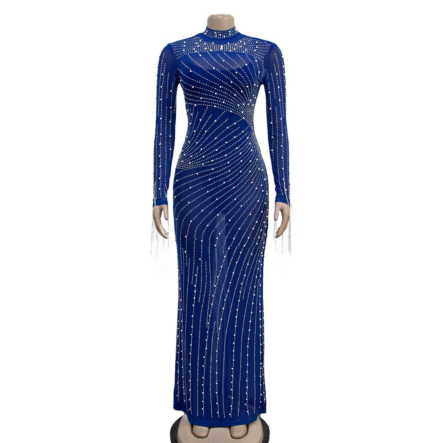 Demure Dazzle Rhinestone Maxi Dress