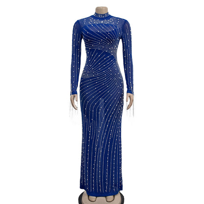 Demure Dazzle Rhinestone Maxi Dress