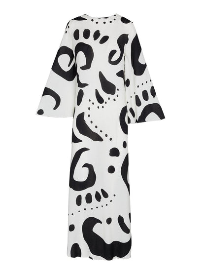 Printed Backless Flare Sleeve Dress