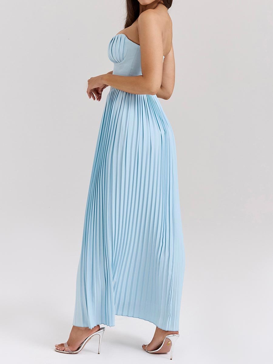 Strappless Party Pleated Maxi Dress