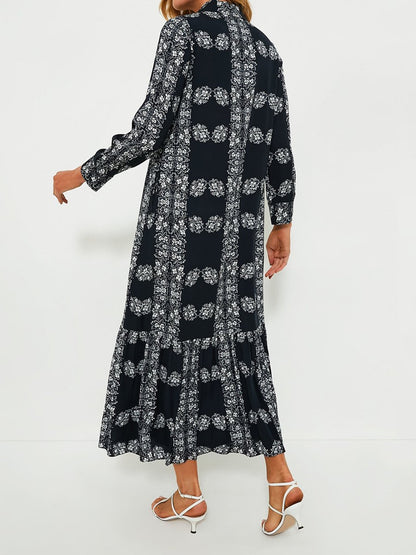 Floral Print Long Sleeve Maxi Shirt Dress