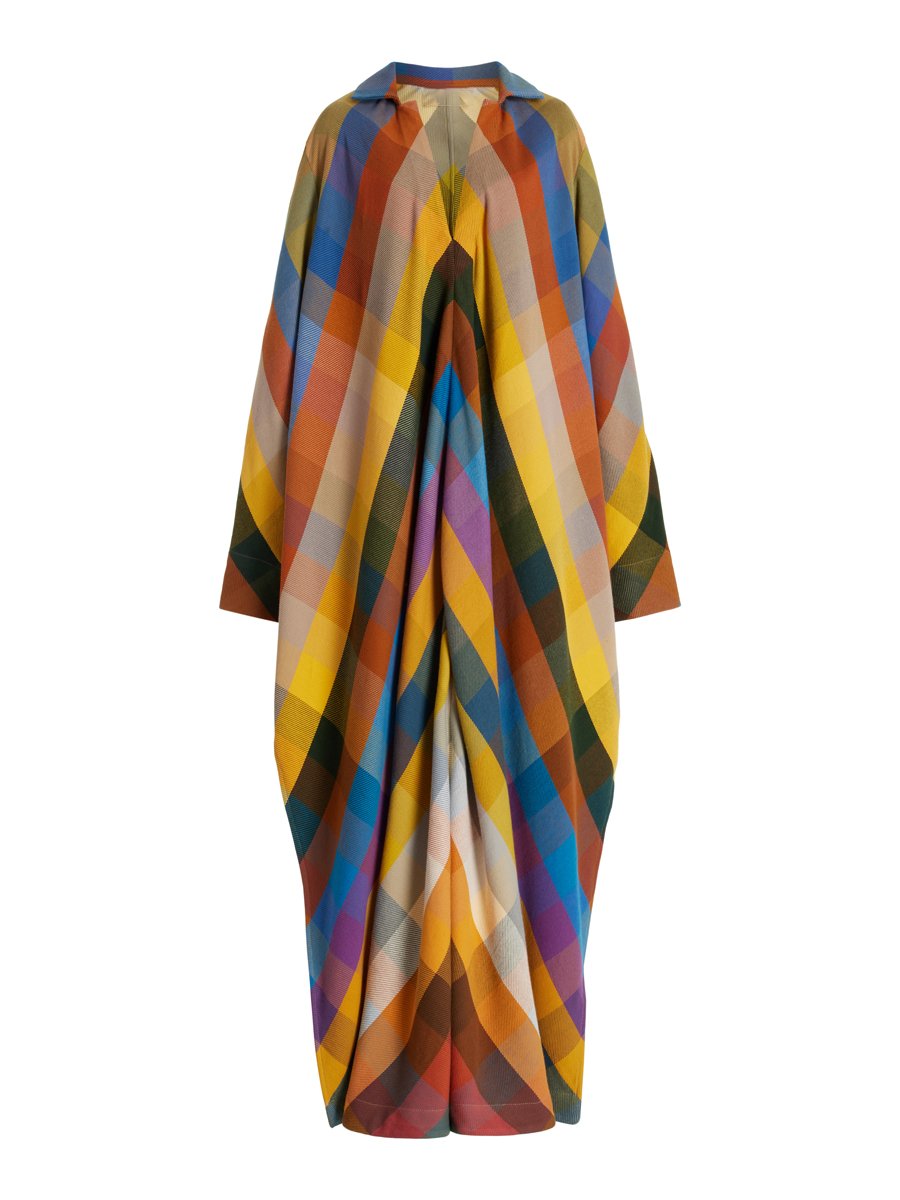 Loose Long Sleeve Color Block Side Split V Neck Maxi Dress