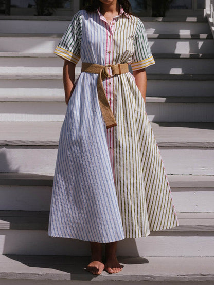 Multi-hued Stripe Shirtdress