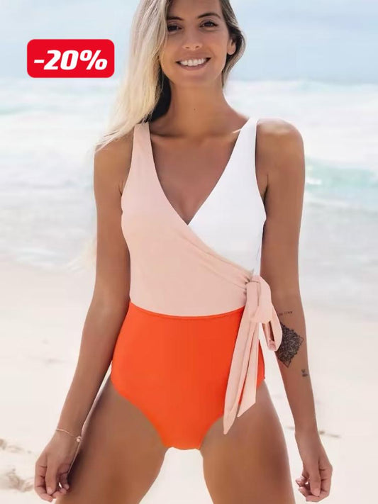Orange And White Bowknot One Piece Swimsuit