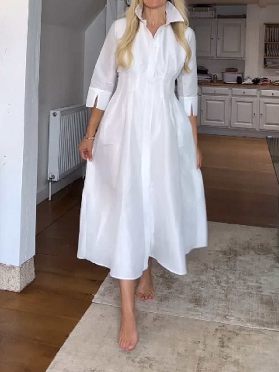 White Elegant Shirt Midi Dress