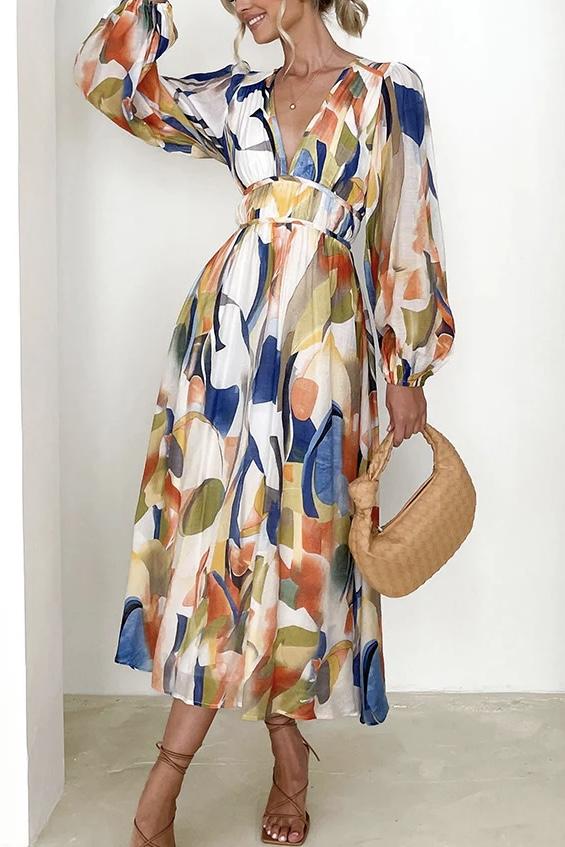 Eclipse Season Printed Long Sleeve Flowy Maxi Dress