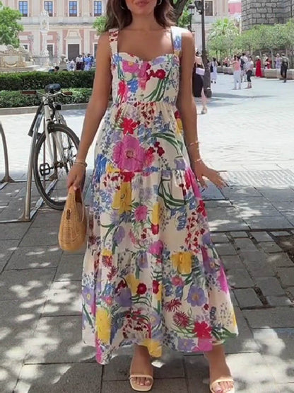 Wide Straps Floral-print Dress