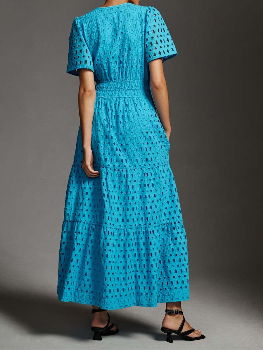 Eyelet Detail Smocked Waist Dress