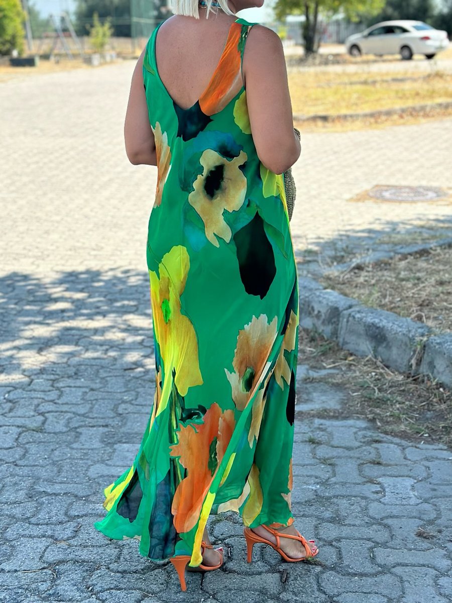 Scoop Neck Sleeveless Printed Maxi Dress