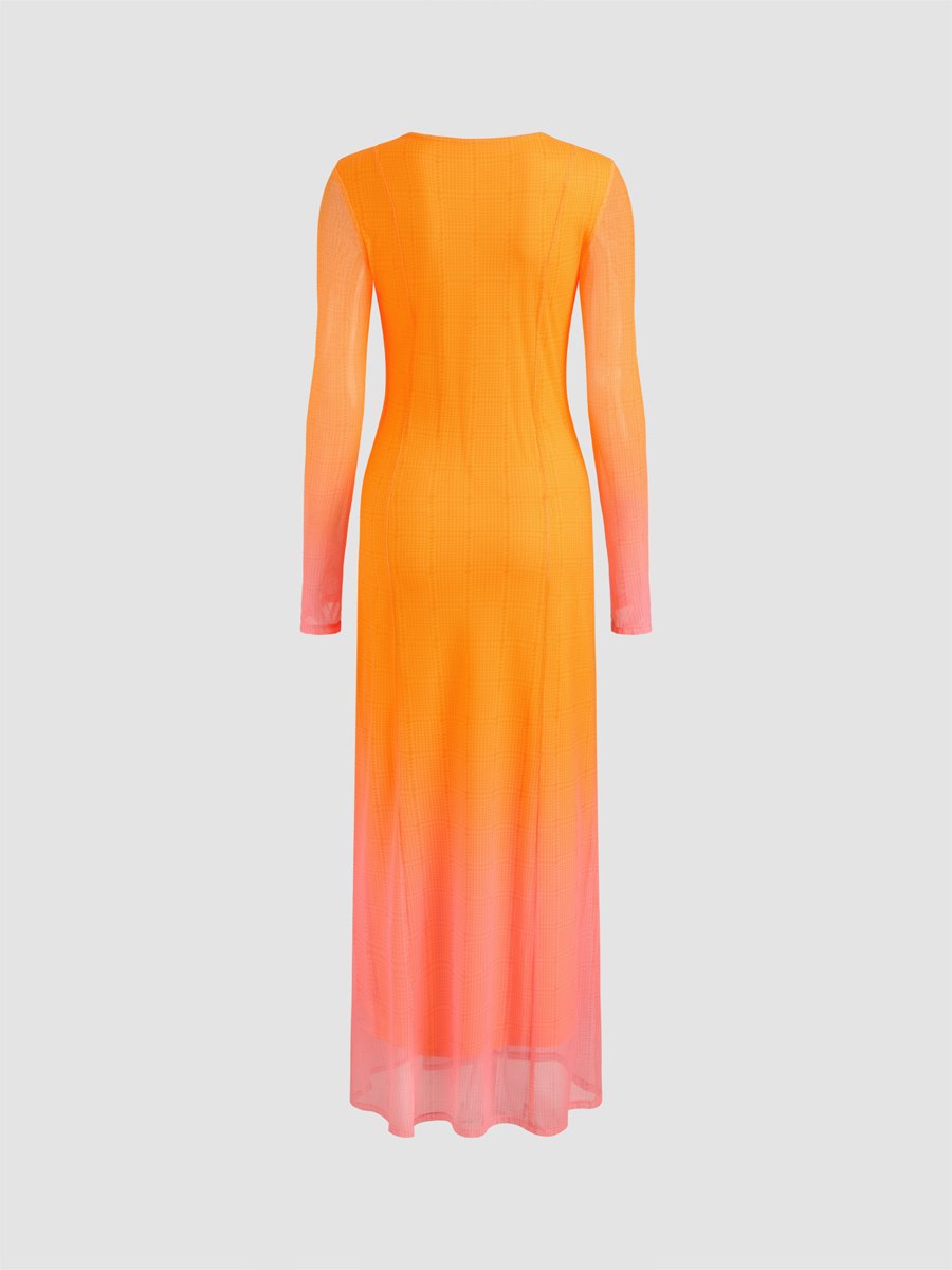 Mesh Round Neck Gradient Maxi Dress