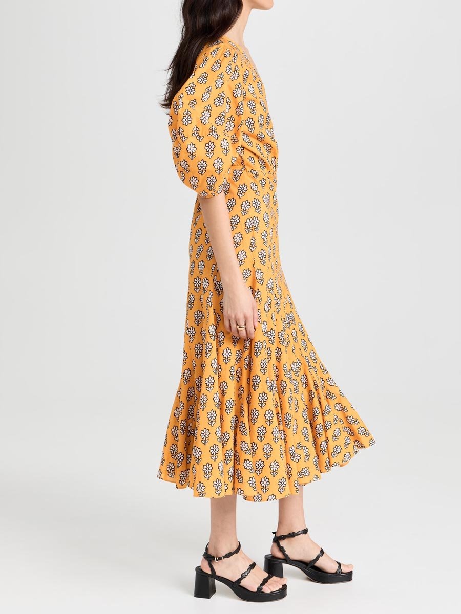 Floral Print Flounce Hem Wrap Dress