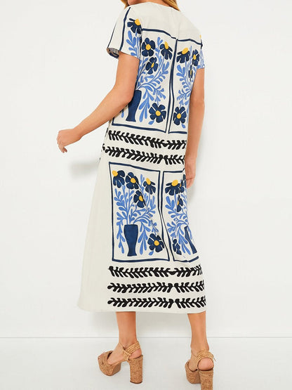 Round Neck Placement Print Maxi Dress