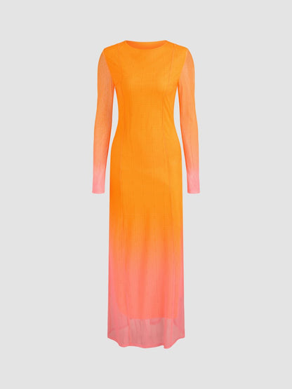 Mesh Round Neck Gradient Maxi Dress