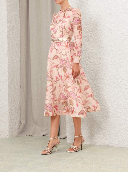 Pink Romantic Floral Midi Dress