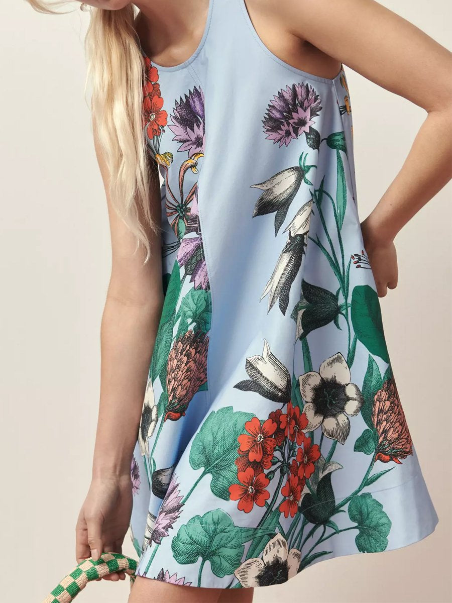 Scooped Back Sleeveless Printed Mini Dress