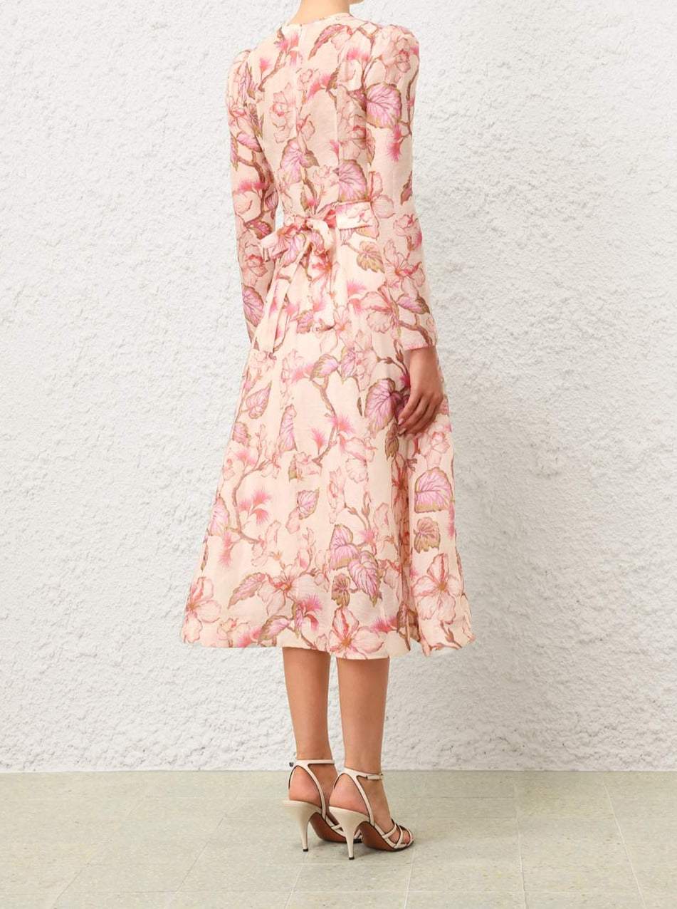 Pink Romantic Floral Midi Dress