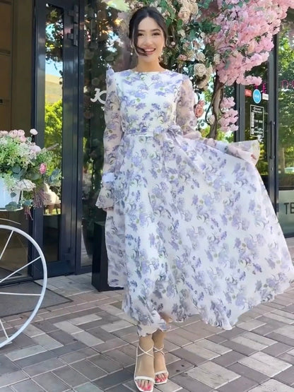 White Purple Flower Dress