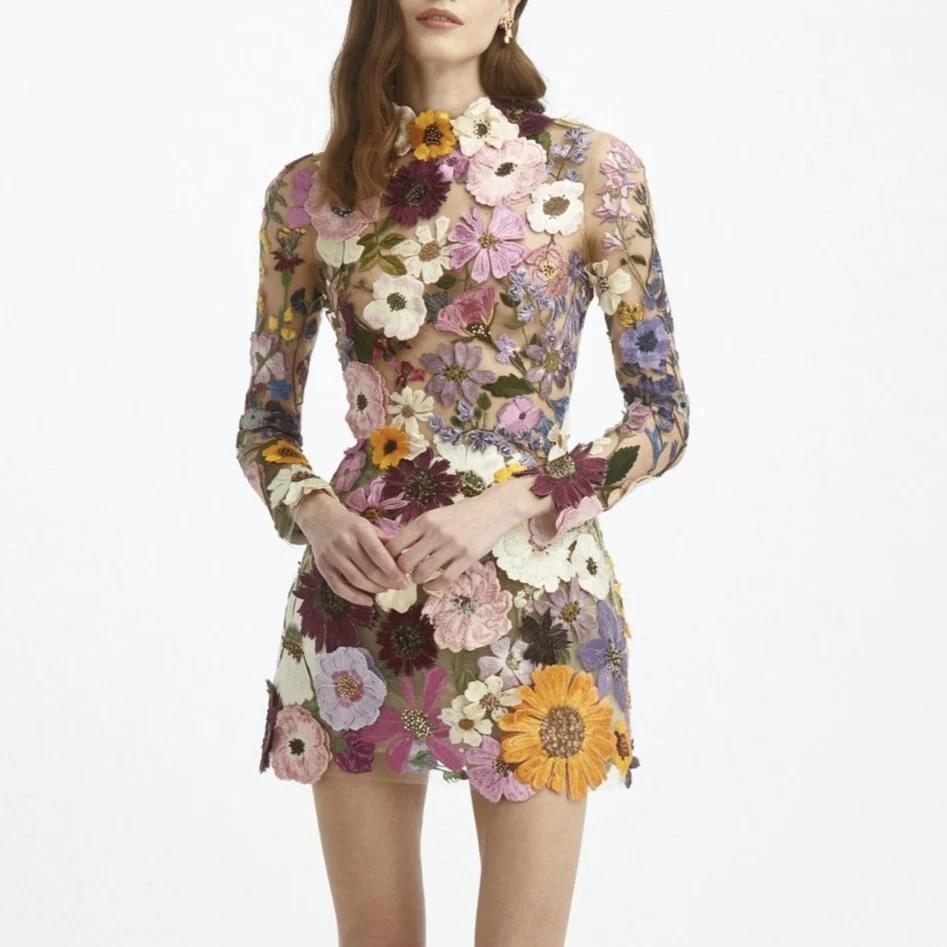 Three-dimensional Flower Wrap Hip Sexy Dress