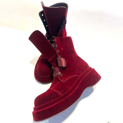 Red Platform High Strap Boots