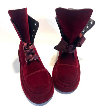 Red Platform High Strap Boots