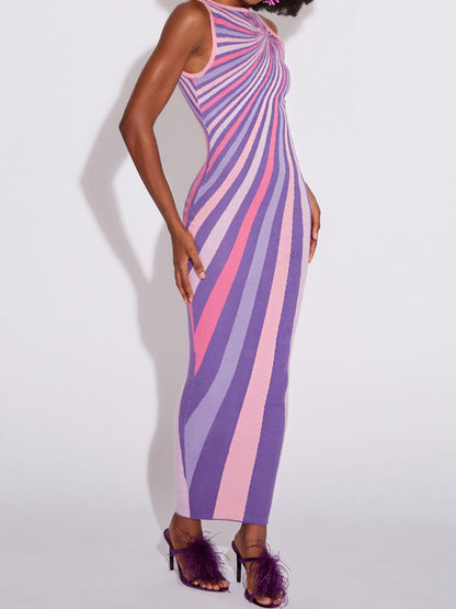 Sleeveless Striped Backless Maxi Dress