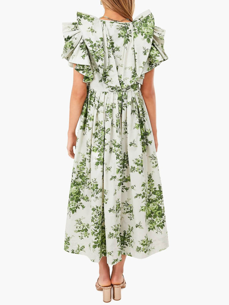 V Neck Ruffle Sleeve Printed Dress