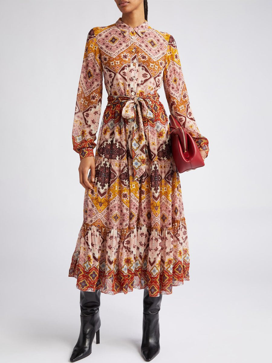 Lolan Print Long Sleeve Maxi Shirtdress