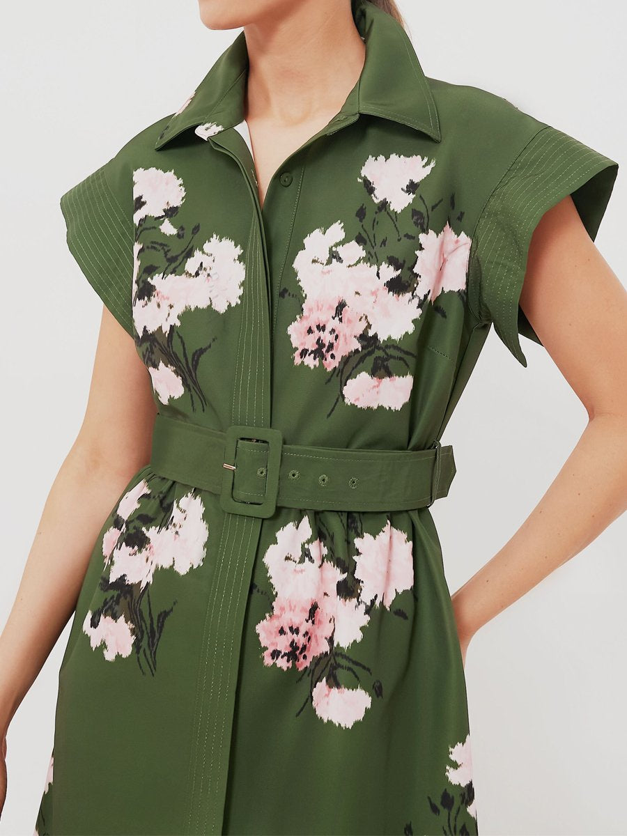 Floral Print Belted Shirt Dress